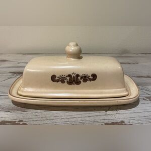 Vintage Pfaltzgraff Village Pattern Cream Beige Covered Butter Dish With Lid